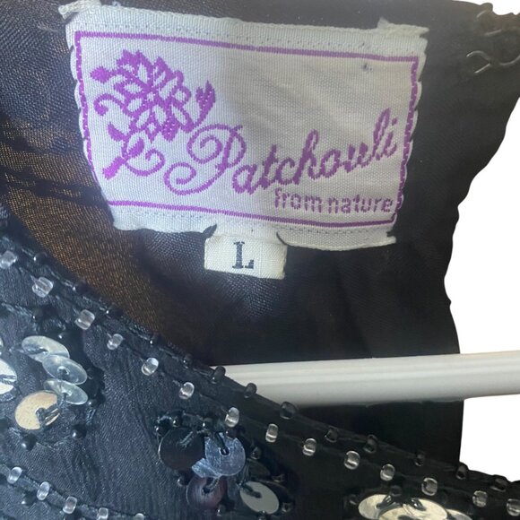 Vintage Patchouli Silk Top Womens Size L Black Sequined Party Cocktail Evening G - Picture 3 of 14